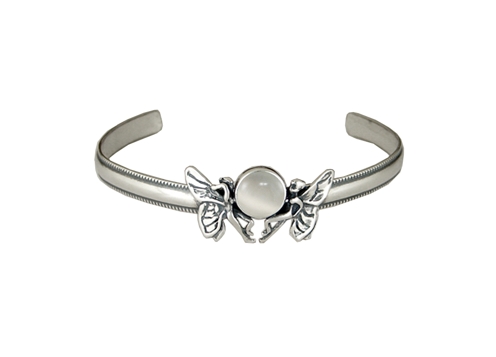 Sterling Silver Double Fairy Cuff Bracelet With White Moonstone